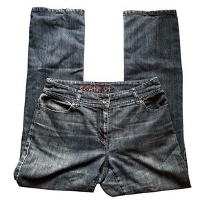 Vintage Midrise Contrast Dark Denim Jeans Y2K Straight Leg Size 9 Streetwear